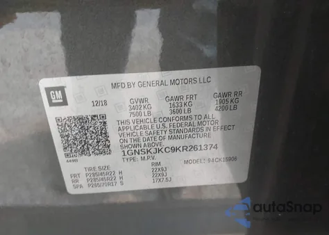 2019 Chevrolet Suburban Premier z USA, uszkodzony, nr VIN 1GNSKJKC9KR261374